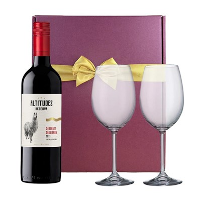 Altitudes Reserva Cabernet Sauvignon 75cl Red Wine And Bohemia Glasses In A Gift Box